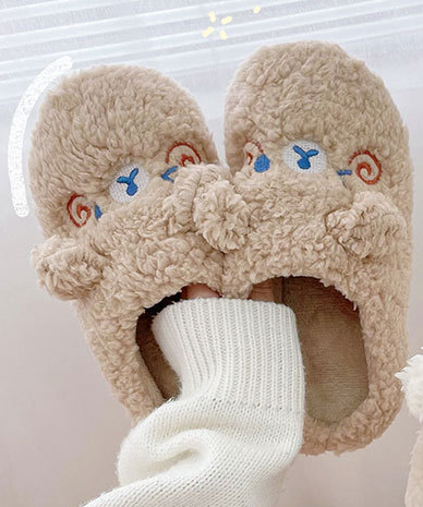 Fluffy Animal Slippers Warm Plush Indoor Shoes for Adults Kids