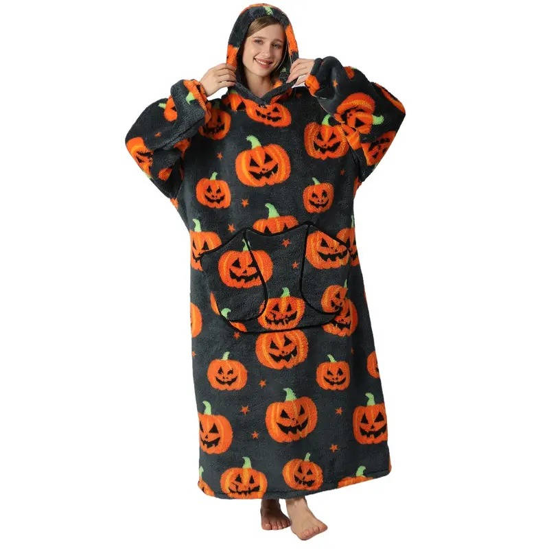 Long Wearable Blanket Hoodie with Sleeves