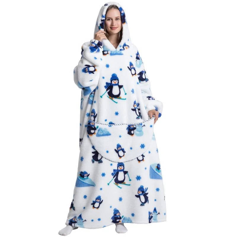 Long Wearable Blanket Hoodie with Sleeves