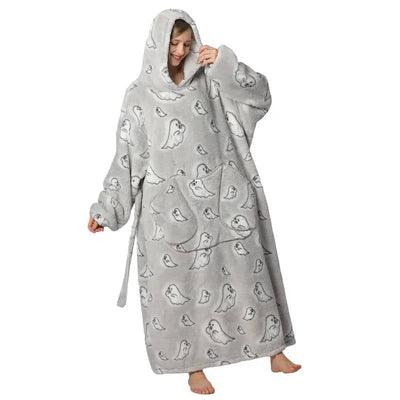 Long Wearable Blanket Hoodie with Sleeves