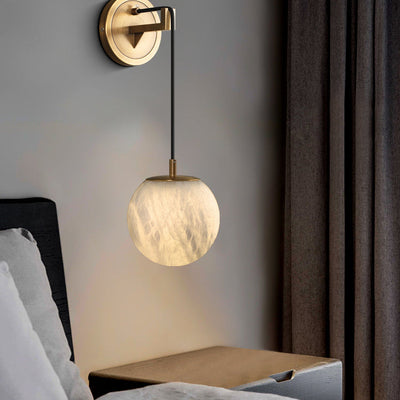 Marbell Brass & Marble Wall Light – Minimalist Globe Sconce