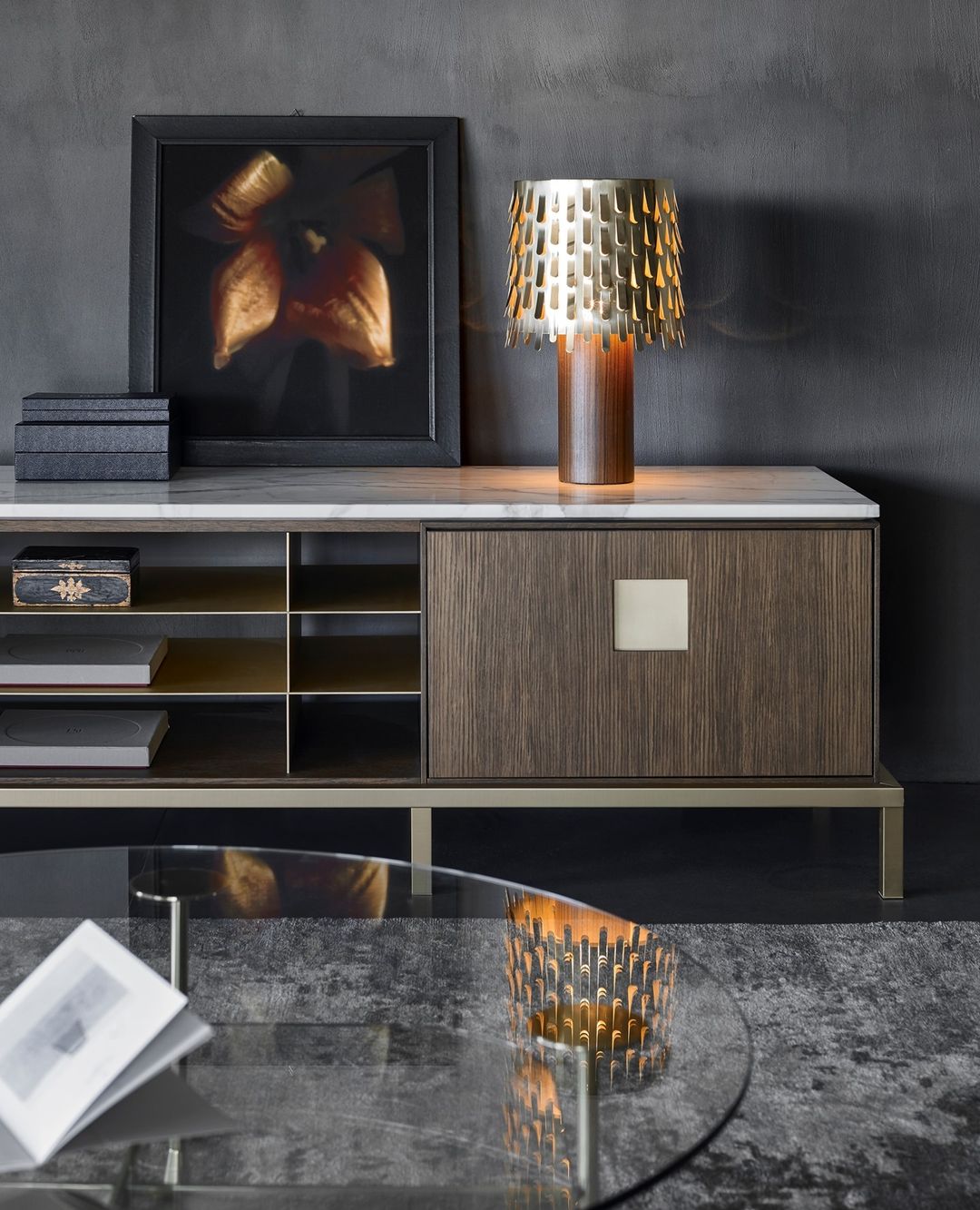 Brass Table Lamp with Leaf Design Shade