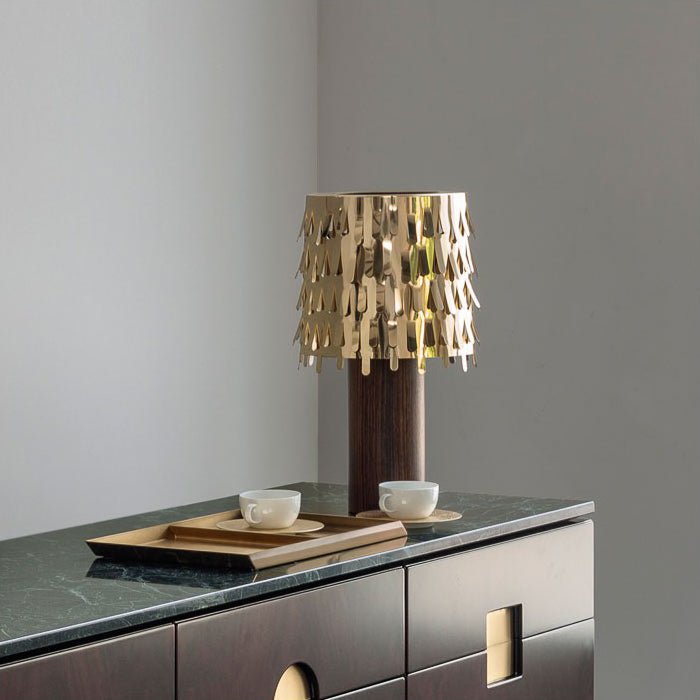 Brass Table Lamp with Leaf Design Shade