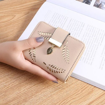 GoldenLeaf PU Leather Wallet with Leaf Charm Design