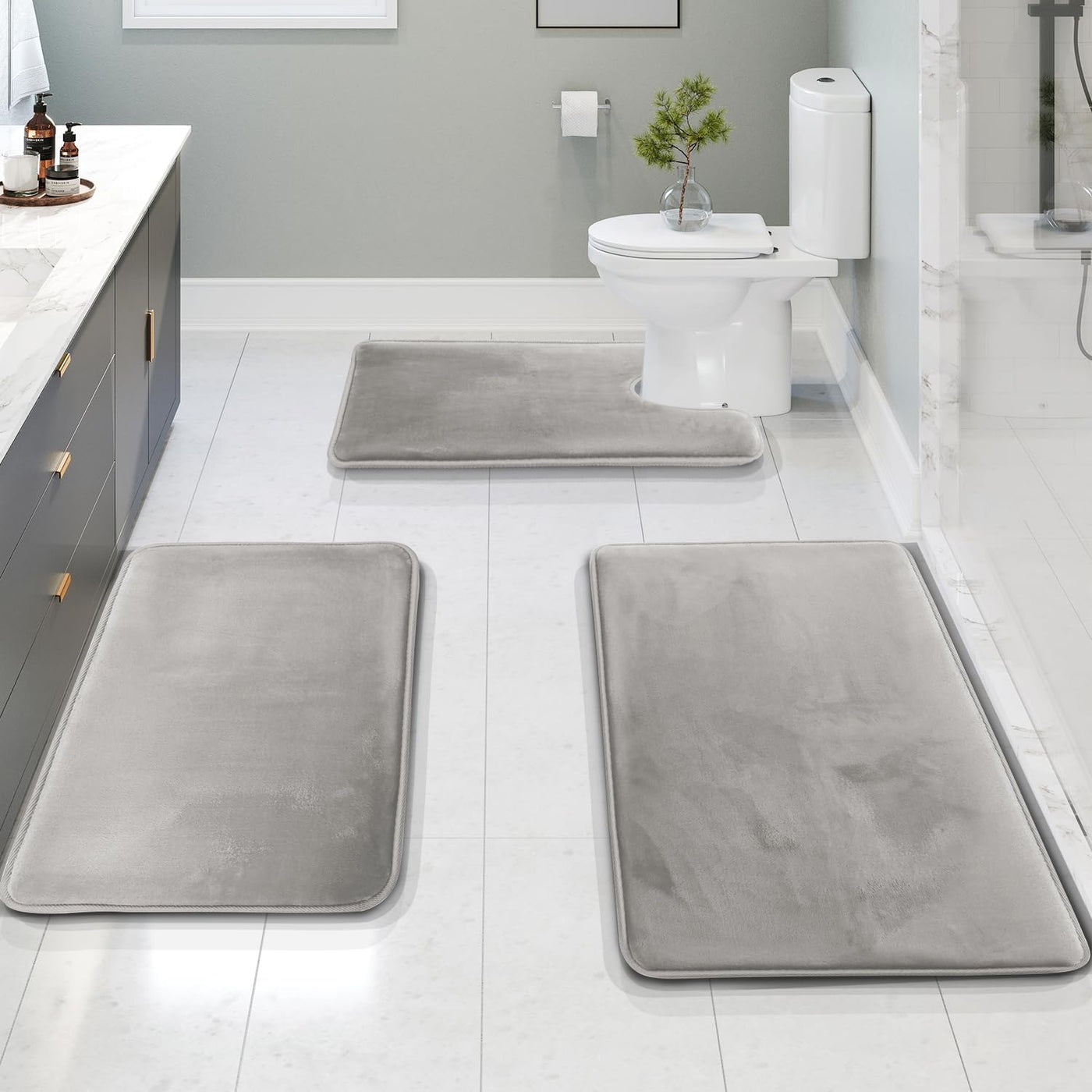 Velvet Memory Foam Bath Mat Set – Non-Slip & Quick-Dry (3 Pieces)