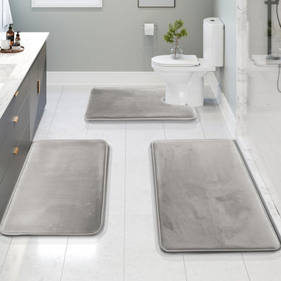 Velvet Memory Foam Bath Mat Set – Non-Slip & Quick-Dry (3 Pieces)