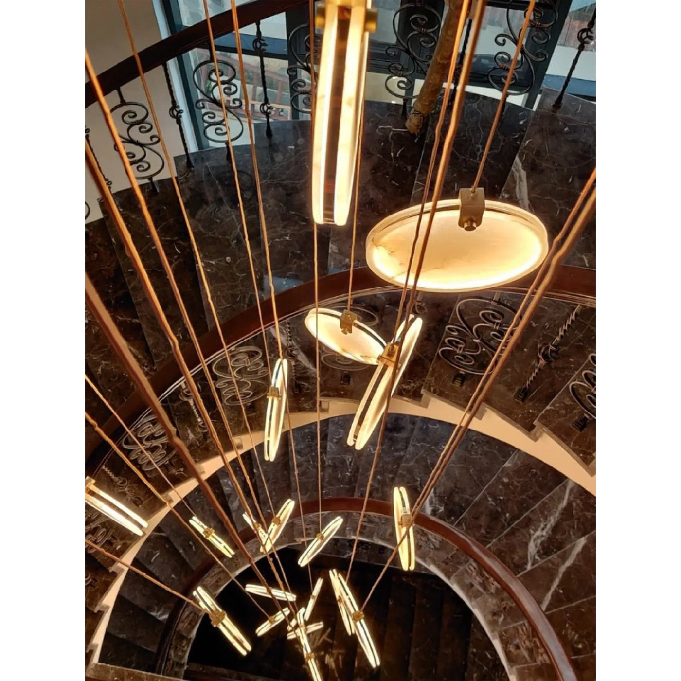 MarbleGlow LED Ring Chandelier – Modern Marble Design