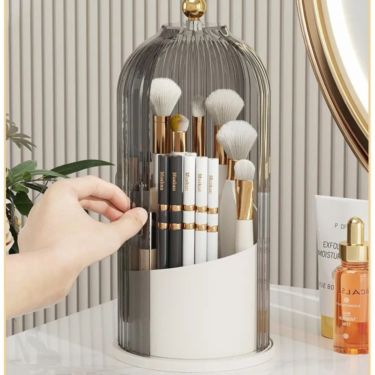 360° Rotating Makeup Brush Organizer with Lid