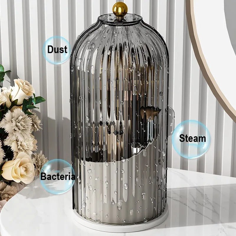 360° Rotating Makeup Brush Organizer with Lid