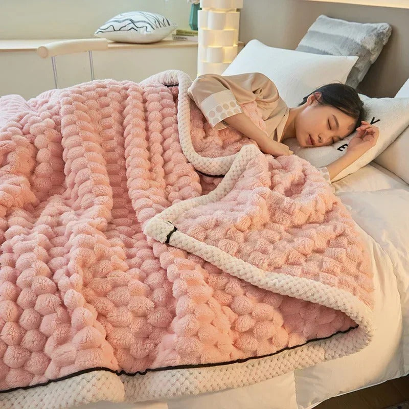 Double-Sided Coral Velvet Blanket Soft Warm Throw for Winter