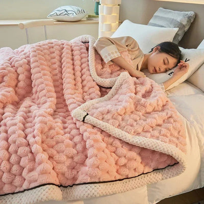 Double-Sided Coral Velvet Blanket Soft Warm Throw for Winter