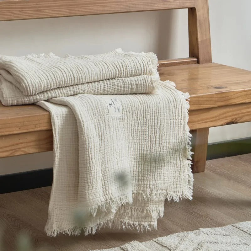 Allison Tassel Cotton Blanket 100% Woven Throw Blanket