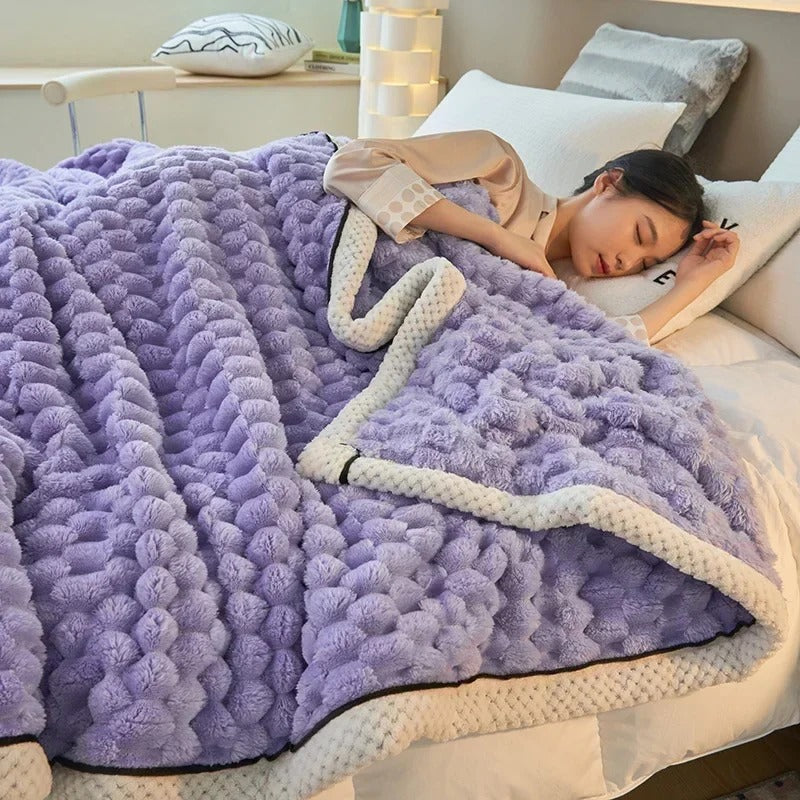 Double-Sided Coral Velvet Blanket Soft Warm Throw for Winter