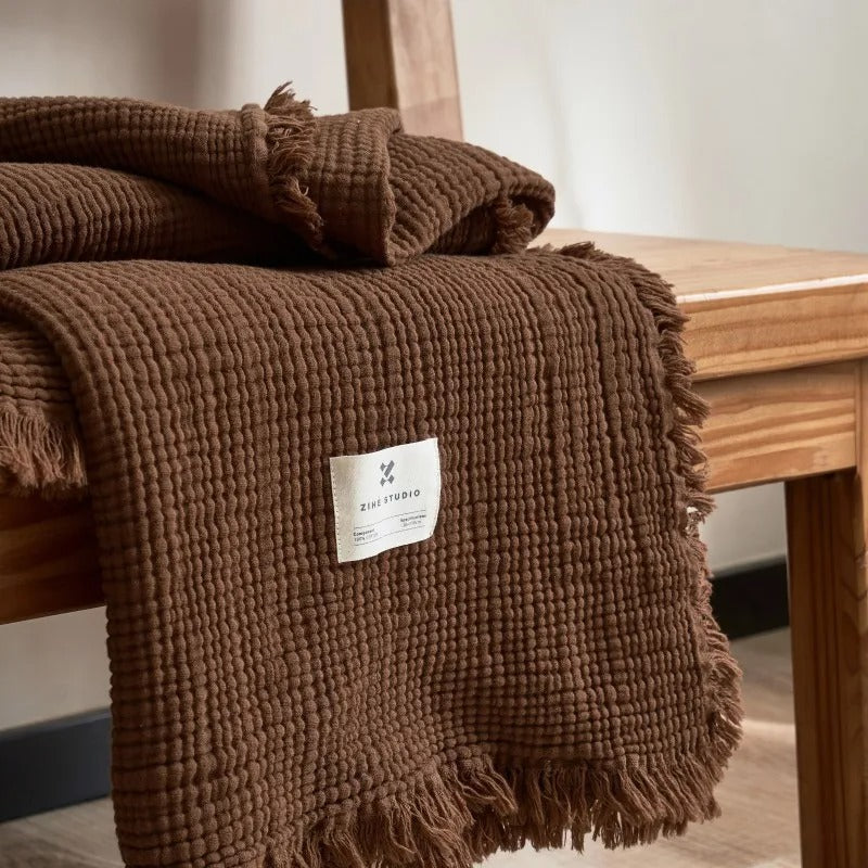 Allison Tassel Cotton Blanket 100% Woven Throw Blanket