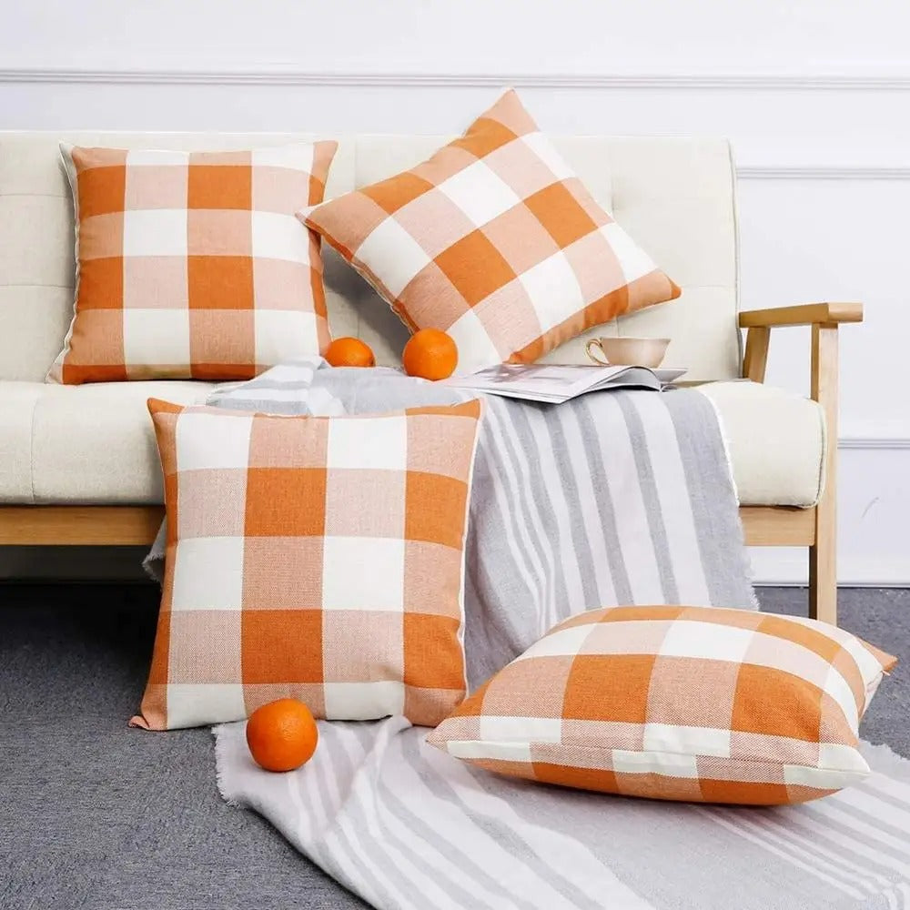 Checked Plaid Pillowcase 45x45 cm Cotton Blend Cushion Cover