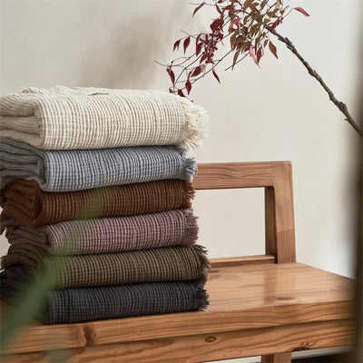 Allison Tassel Cotton Blanket 100% Woven Throw Blanket