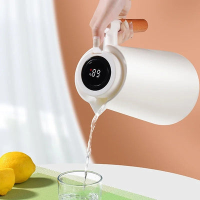 Insulated Glass Thermo Jug – Temperature Display & Wood Handle