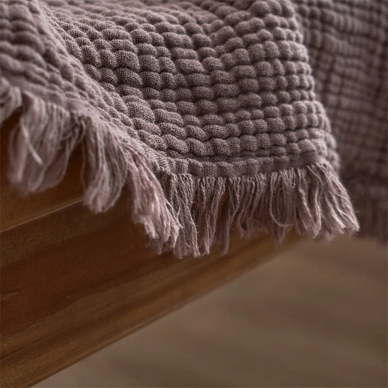 Allison Tassel Cotton Blanket 100% Woven Throw Blanket