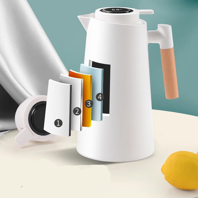 Insulated Glass Thermo Jug – Temperature Display & Wood Handle