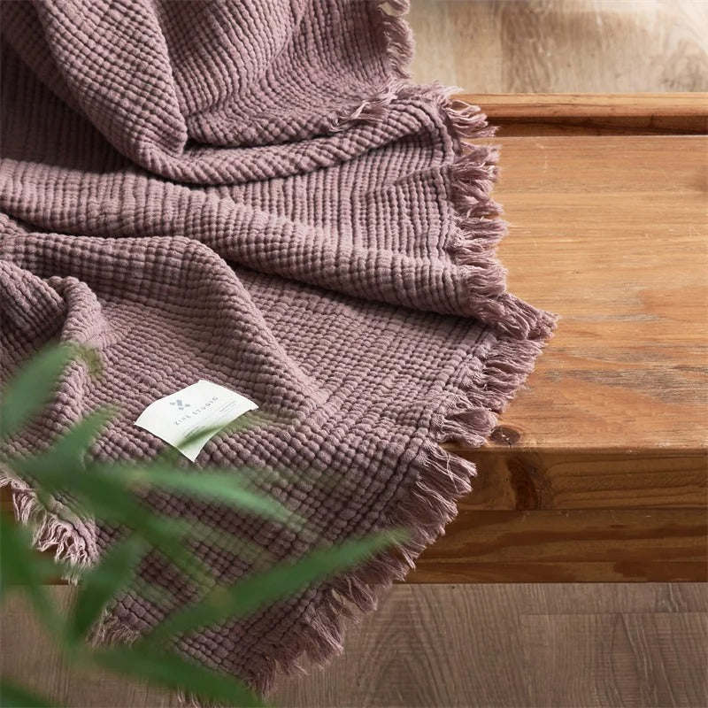 Allison Tassel Cotton Blanket 100% Woven Throw Blanket