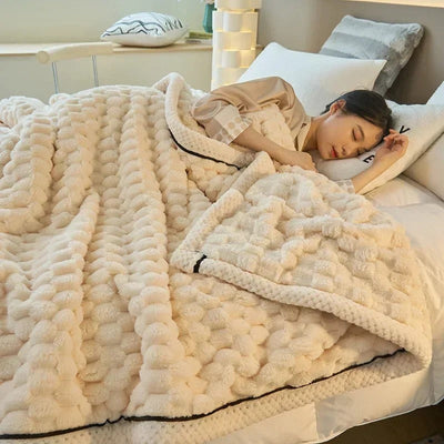 Double-Sided Coral Velvet Blanket Soft Warm Throw for Winter