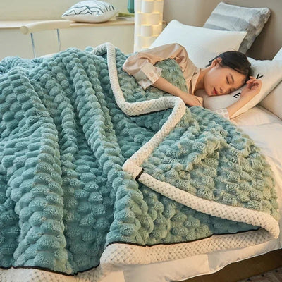 Double-Sided Coral Velvet Blanket Soft Warm Throw for Winter