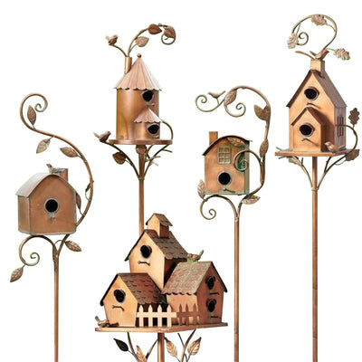 Metal Art Birdhouse on Garden Stake