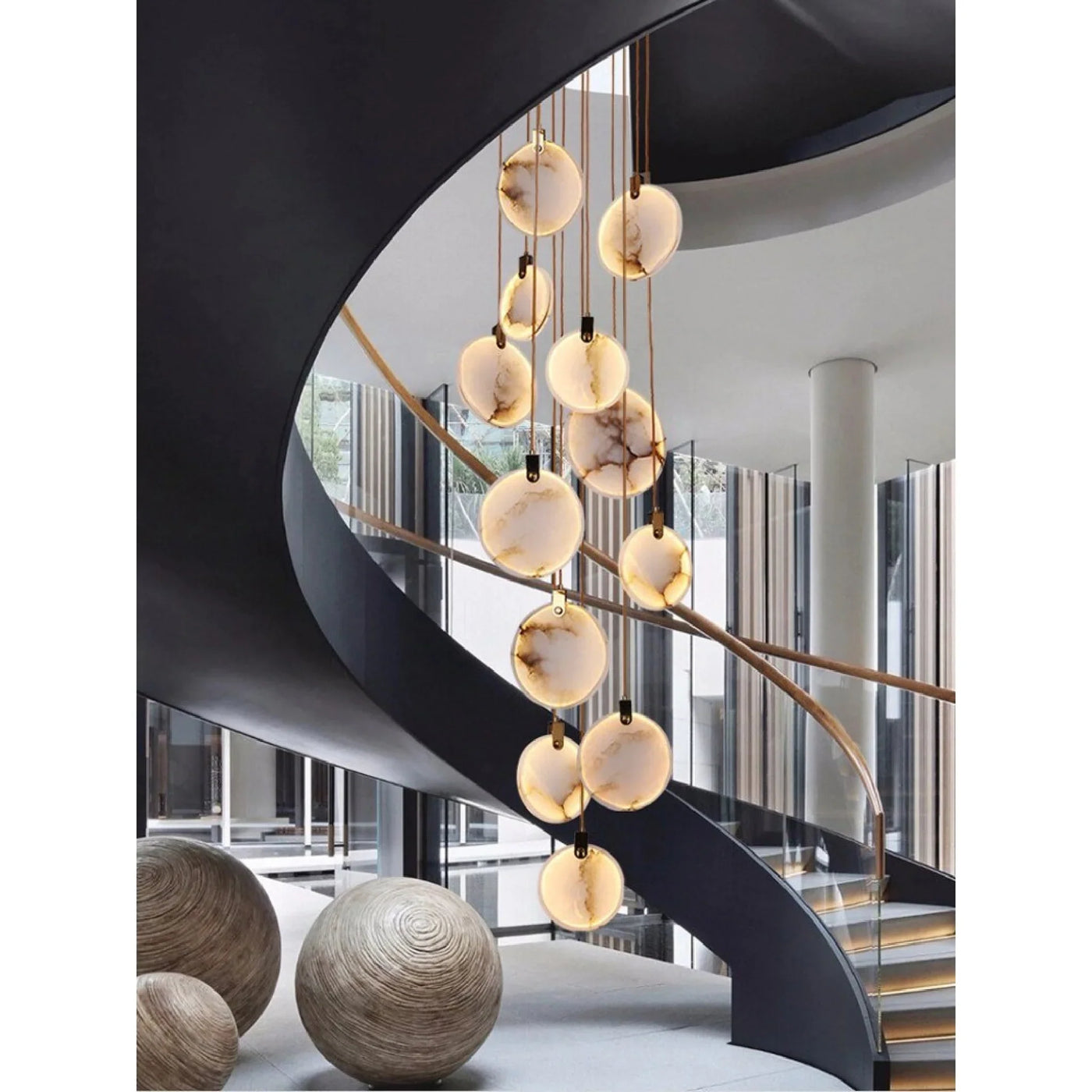 MarbleGlow LED Ring Chandelier – Modern Marble Design