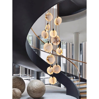 MarbleGlow LED Ring Chandelier – Modern Marble Design