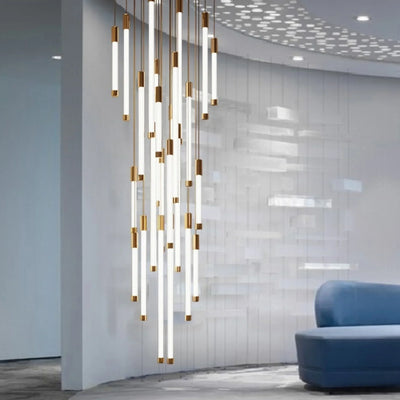 Gold LED Staircase Chandelier – Modern Pendant Light
