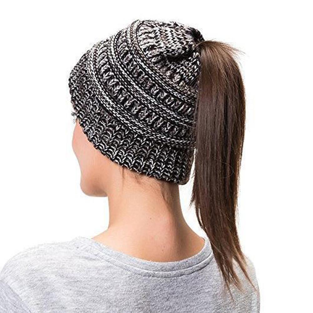 Women’s Soft Knit Ponytail Beanie – Casual Winter Hat