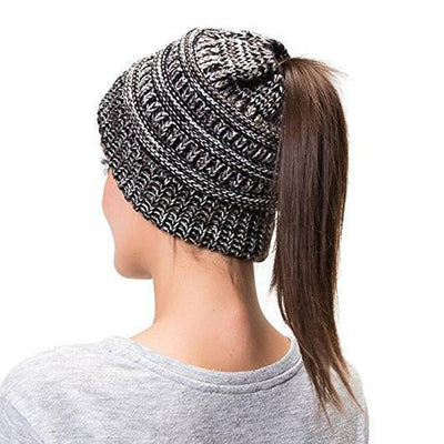 Women’s Soft Knit Ponytail Beanie – Casual Winter Hat