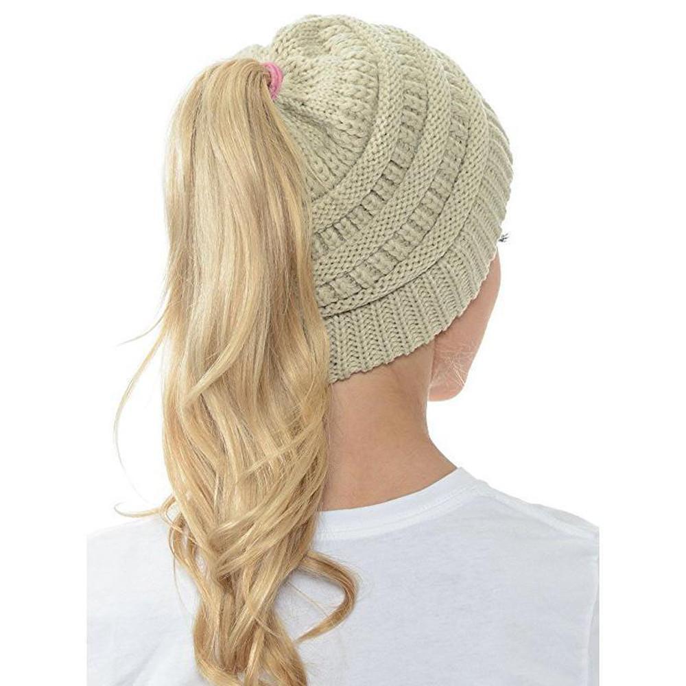 Women’s Soft Knit Ponytail Beanie – Casual Winter Hat