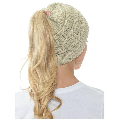 Women’s Soft Knit Ponytail Beanie – Casual Winter Hat