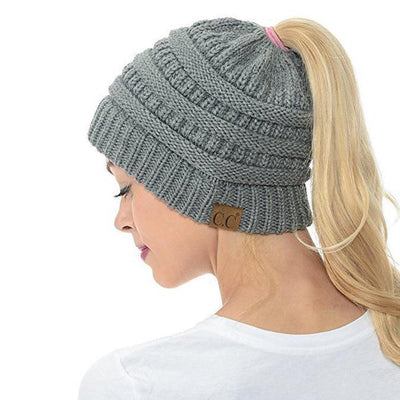 Women’s Soft Knit Ponytail Beanie – Casual Winter Hat