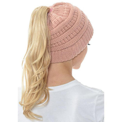 Women’s Soft Knit Ponytail Beanie – Casual Winter Hat