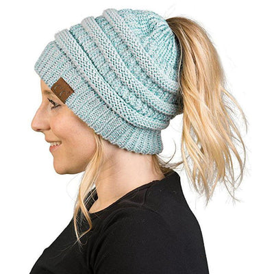 Women’s Soft Knit Ponytail Beanie – Casual Winter Hat
