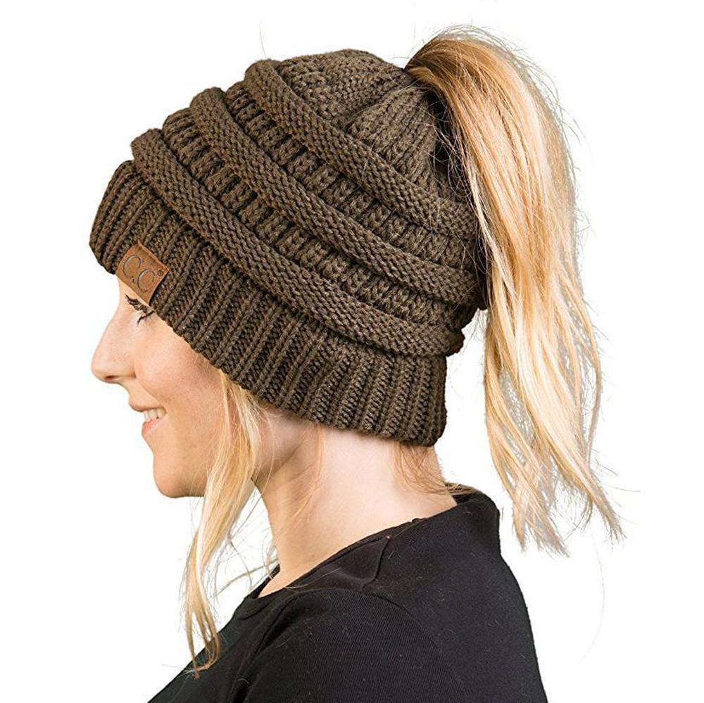 Women’s Soft Knit Ponytail Beanie – Casual Winter Hat