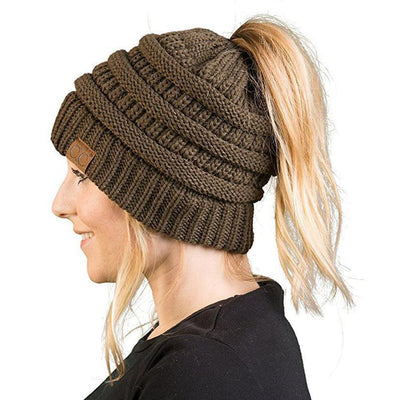 Women’s Soft Knit Ponytail Beanie – Casual Winter Hat