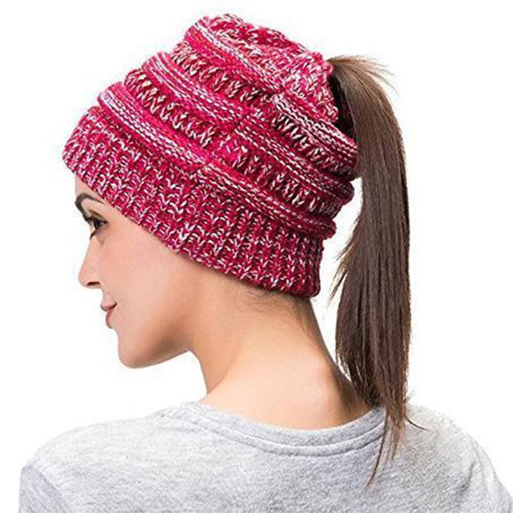 Women’s Soft Knit Ponytail Beanie – Casual Winter Hat