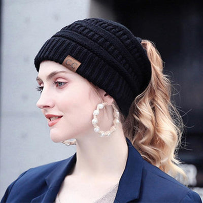 Women’s Soft Knit Ponytail Beanie – Casual Winter Hat