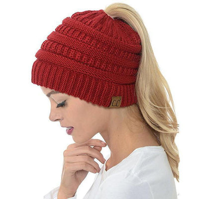 Women’s Soft Knit Ponytail Beanie – Casual Winter Hat