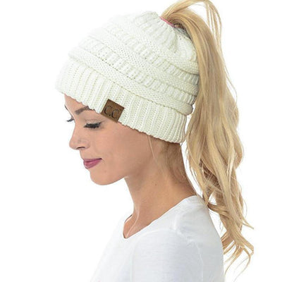 Women’s Soft Knit Ponytail Beanie – Casual Winter Hat