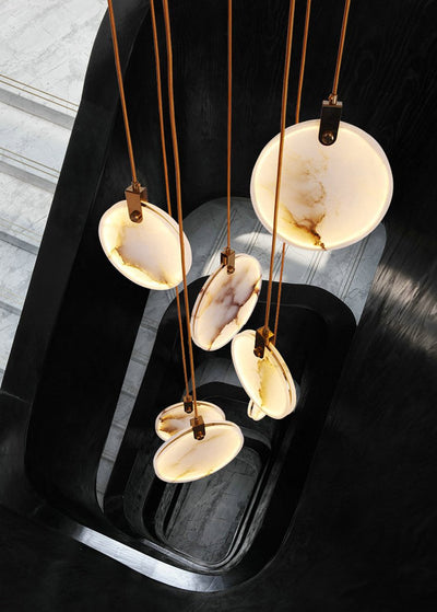 MarbleGlow LED Ring Chandelier – Modern Marble Design