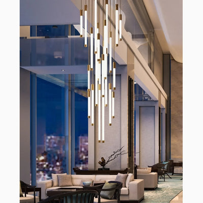 Gold LED Staircase Chandelier – Modern Pendant Light