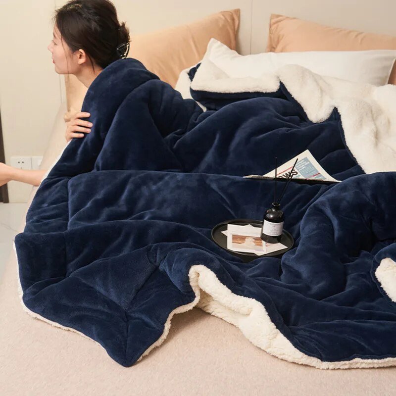 Reversible Sherpa Fleece Blanket for Bed and Sofa