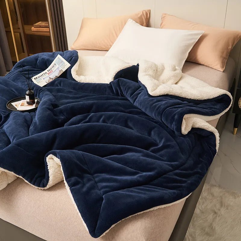 Reversible Sherpa Fleece Blanket for Bed and Sofa
