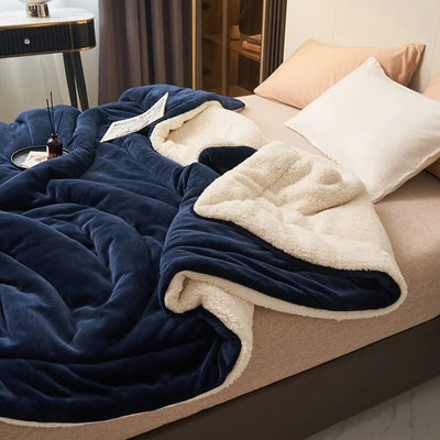 Reversible Sherpa Fleece Blanket for Bed and Sofa
