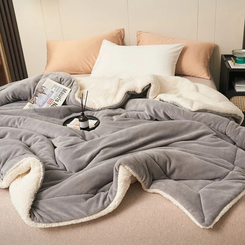 Reversible Sherpa Fleece Blanket for Bed and Sofa