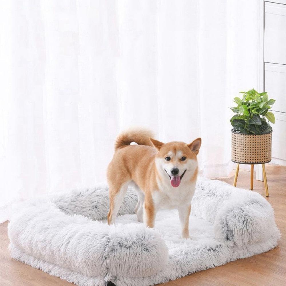 Luxury Fluffy Dog Bed with Washable Cover – Gray